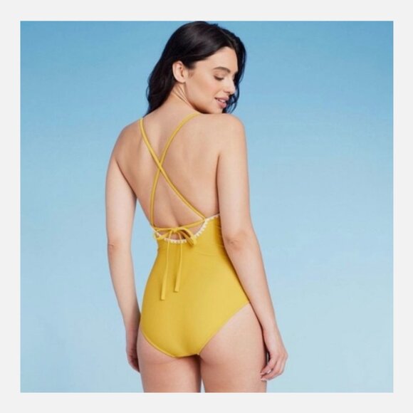 Women's Shell Stitch Bralette One Piece Swimsuit - Shade & Shore Yellow XS - Picture 2 of 5